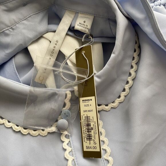 Lauren Conrad Dress Womens 4 Blue Lace Trim Bow Tie Date Night Cutout Back NWT - Picture 6 of 9